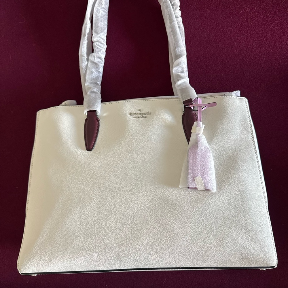 Kate Spade White Structured Tote with Floral Handles
